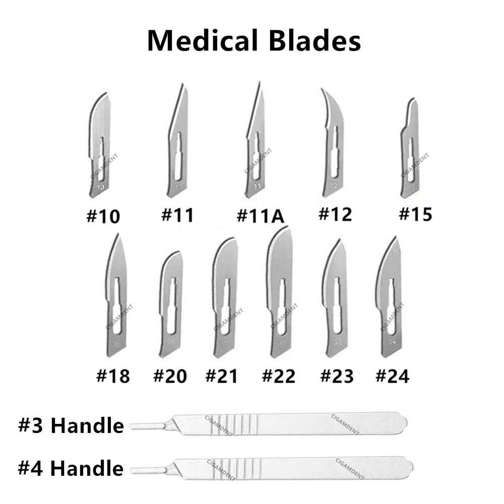 Jednorazowe sterylne skalpel chirurgiczny ostrza nóż #10 #11 #12 #15 #18 #24 skalpel ostrze uchwyty #3 #4 Dental przyrządy medyczne