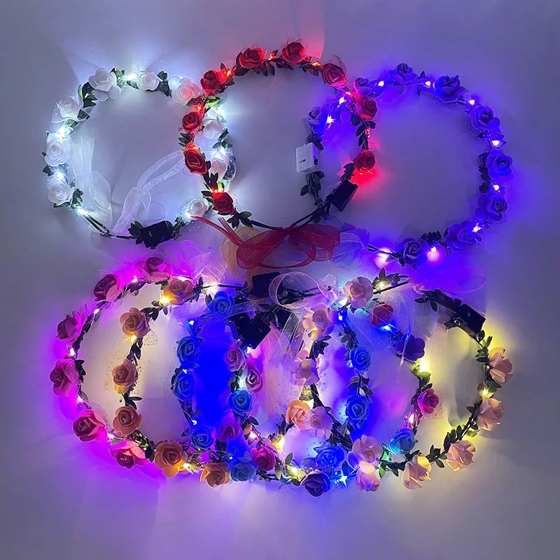 

1pc Glowing Garland Hairband LED Light Up Crown Wreath Women Girl Adjustable Birthday Wedding Festival Party Luminous Decoration