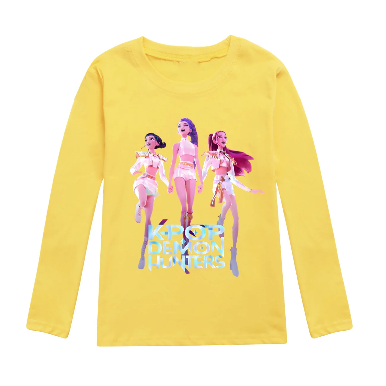 KPop شيطان الصيادين Huntrix التي شيرت الاطفال ملابس المراهقين الفتيان س الرقبة الكرتون تي شيرت غير رسمي الفتيات كم طويل بلايز ملابس الطفل