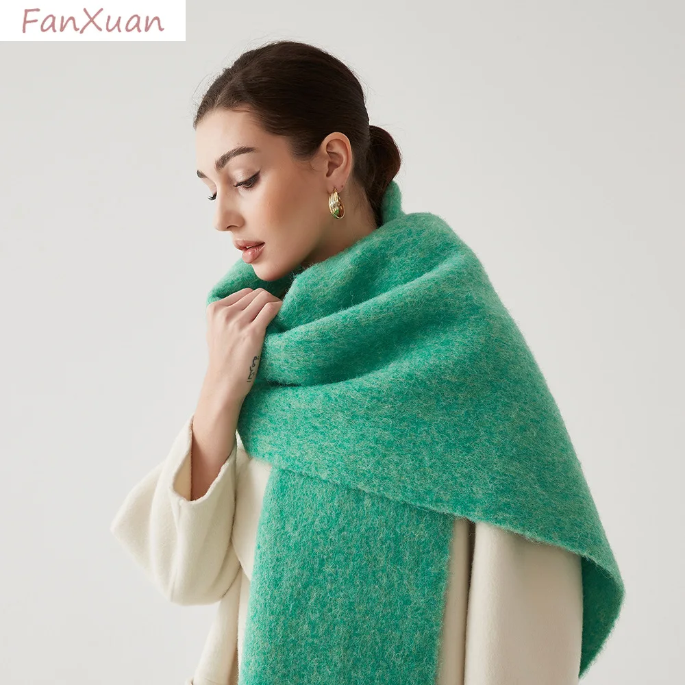 

18 цветов длинный шарф для женщин, зимняя шаль, утолщенная однотонная 210x40 см, пушистые шарфы из мохера, пашмина