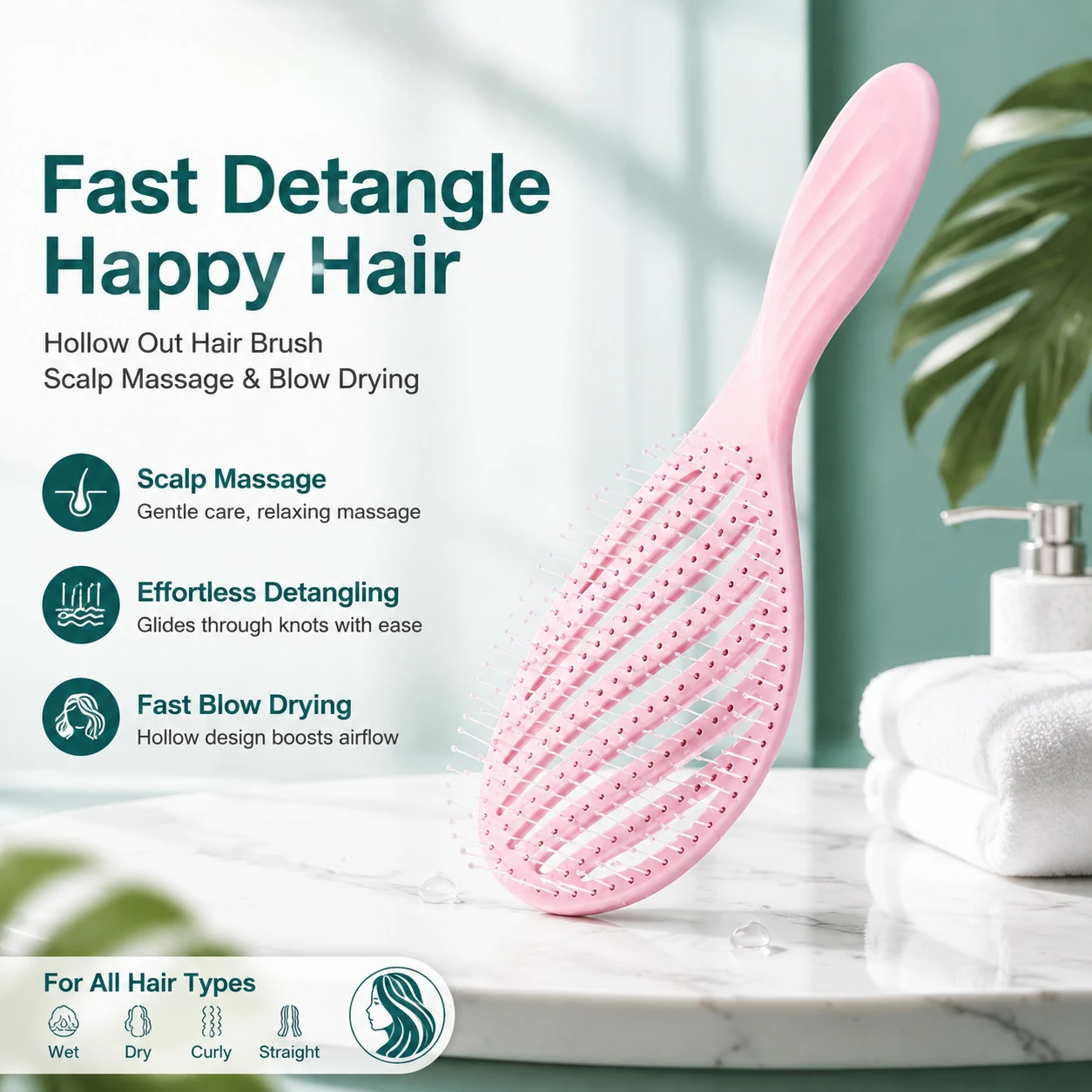Hollow Out Hair Brush, Scalp Massage Detangler for Wet Dry Curly Hair, Fast Blow Drying Comb