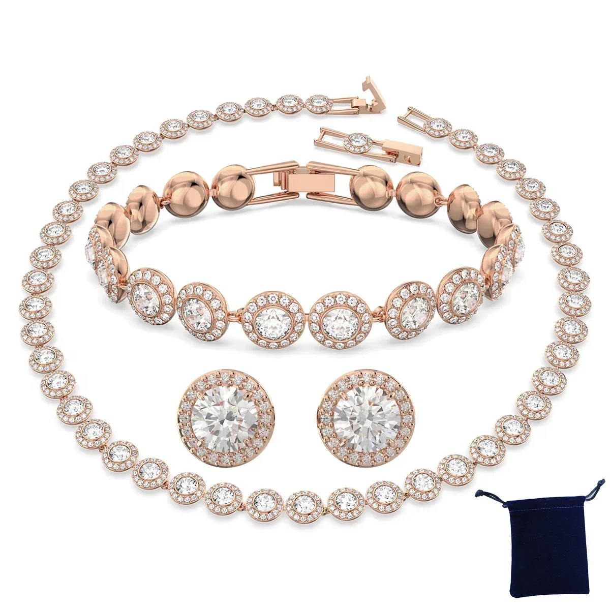 Hoge kwaliteit dames klassieke geluk diamant ronde kristallen ketting set S925 zilveren prachtige Una Angelic-serie sieradenset