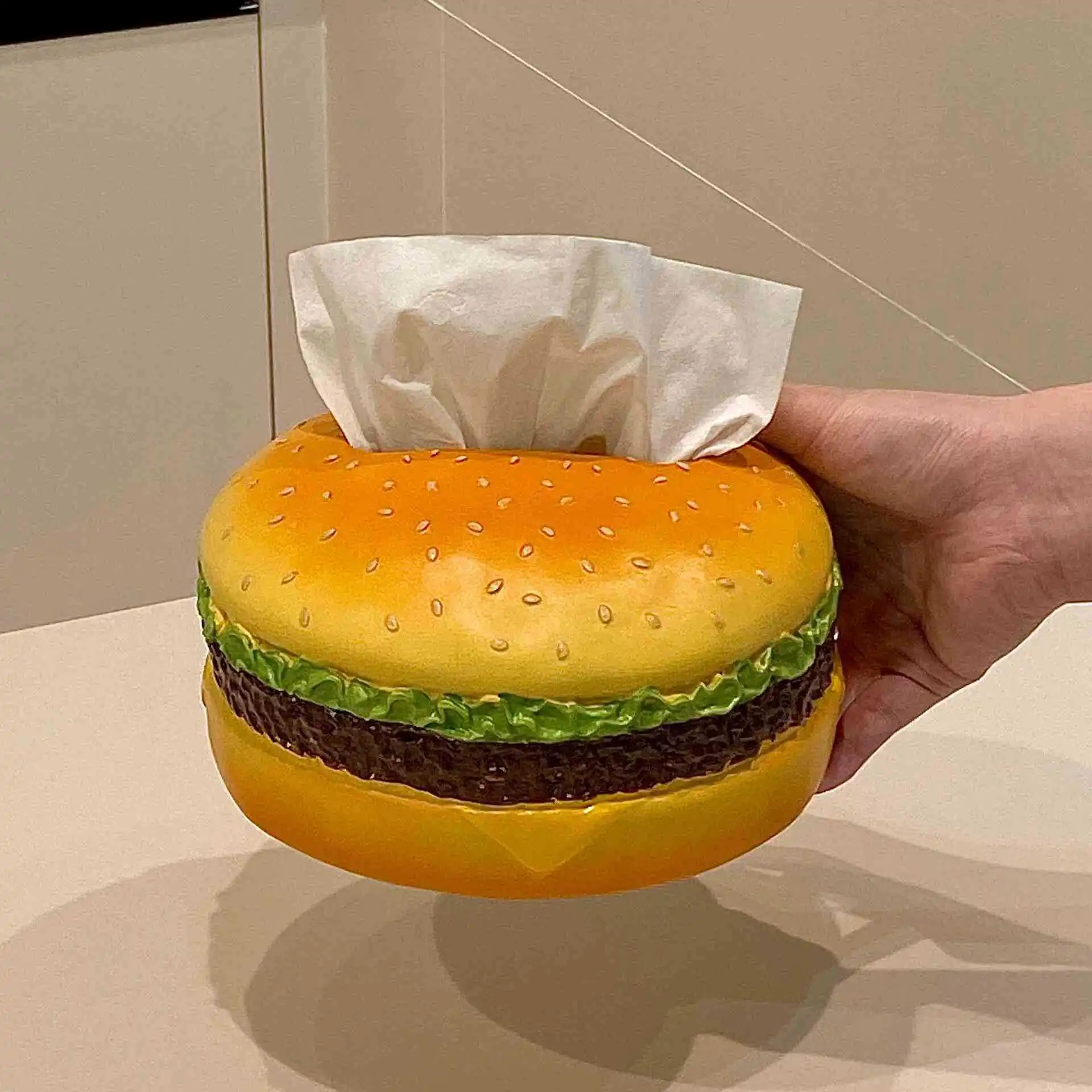 Taschentuchbox im Hamburger-Design, kreativer Kraftpapierhalter für Wohnzimmer, Dekor, lustiges Wohnaccessoire, Retro-Stil, Neuheitsgeschenk – Detail 4