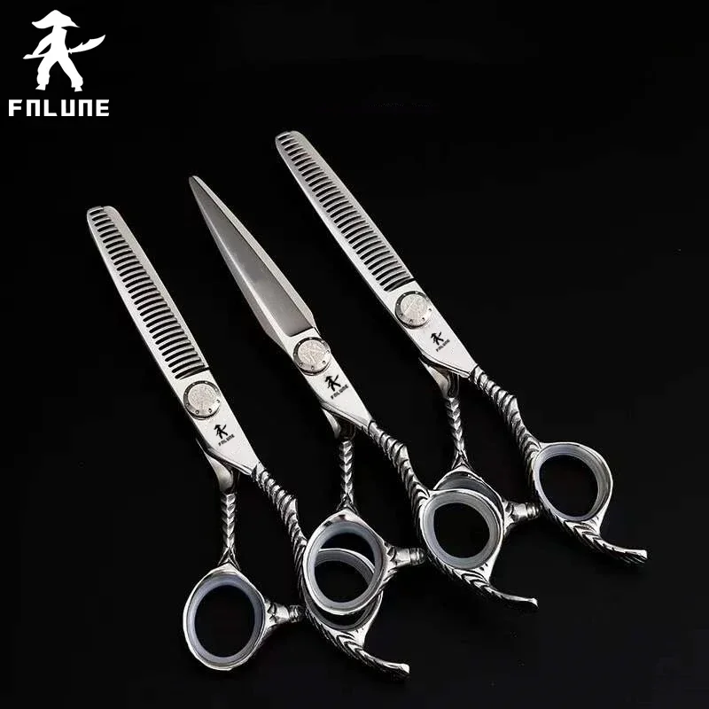 FnLune 6.0 Top Screw Professional Hair Salon Scissors Cut Barber Accessories Haircut Thinning Shear Hairdressing Tool Scissors