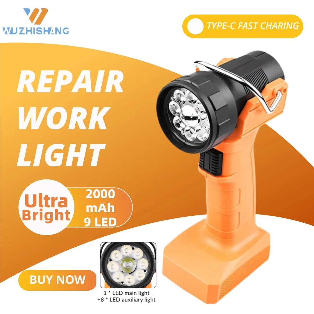 

Ручной светодиодный рабочий фонарь Модель AH22 2000 мАч 1 Основной 8 вспомогательных ламп Тип C USB Водонепроницаемый 90 градусов Ремонт крючка Открытый Кемпинг