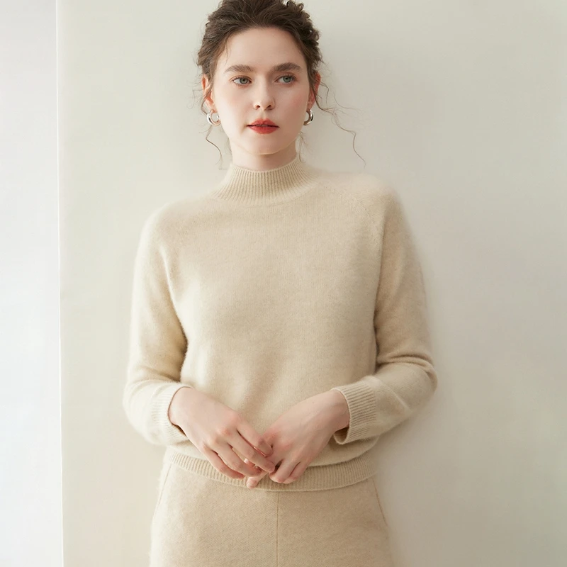 Women 100 Cashmere Sweater Oversized Knitted Top Autumn Winter Thick Warm Half Turtleneck Long Sleeve Slim Casual Cozy Pullover