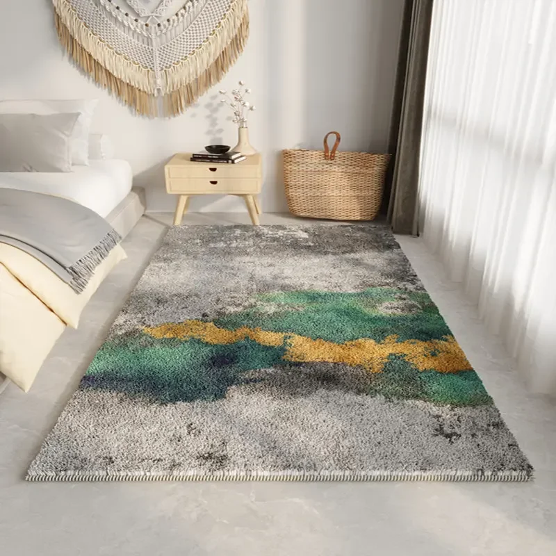 Imitation Cashmere Carpet Modern Minimalist Abstract Multi-Color Gradient Rugs Bedroom Warm Decoration Mat Comfortable Foot Feel