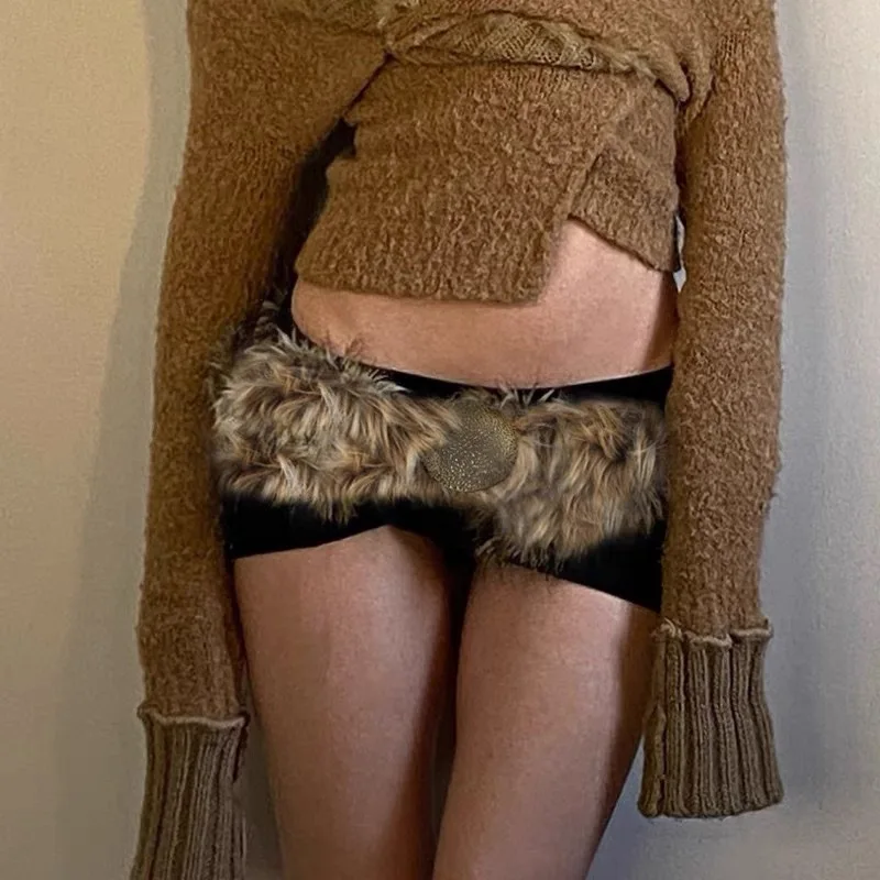 Wavy Gradient Color Furry Belt, Multi-Color Long Fur Waistband, Y2k Light Asian Style, Ebay00td Outfit Belt