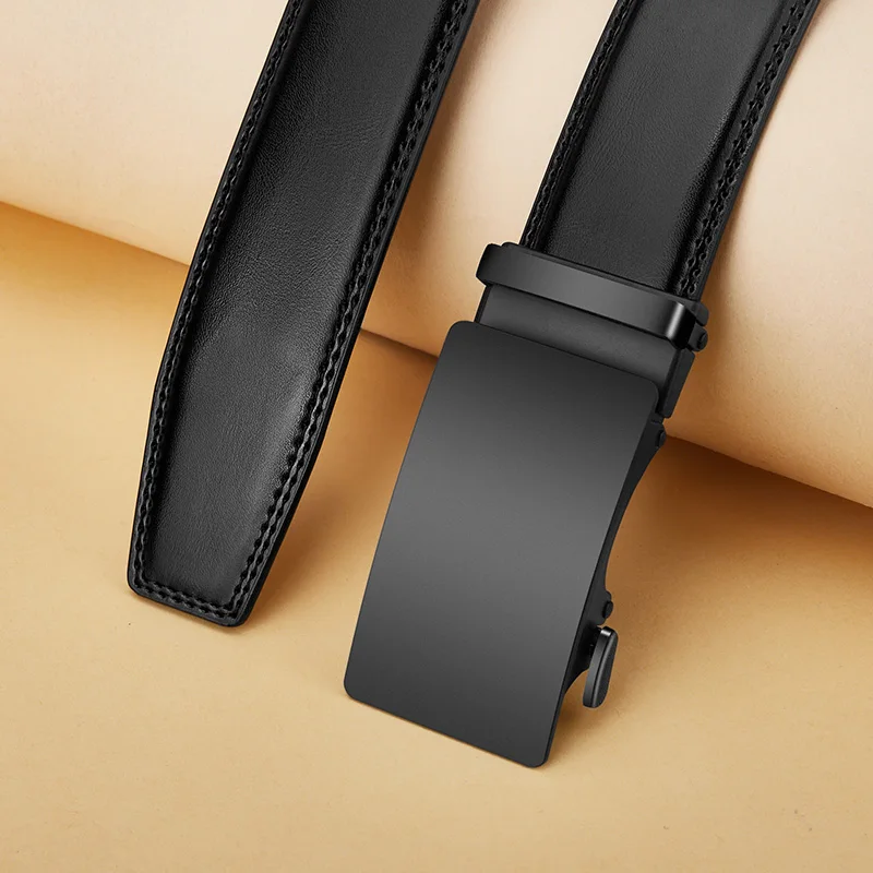 Cinto de couro da moda masculina cinto de couro de alta qualidade negócios fivela automática cinto de catraca aleatoriamente ajustável
