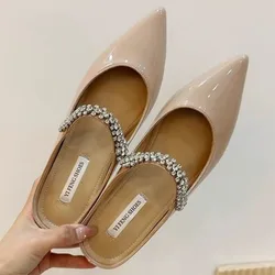 Baotou Half Slippers Female Summer New Pointy Head Rhinestone Temperament Girl Small Height Sandals