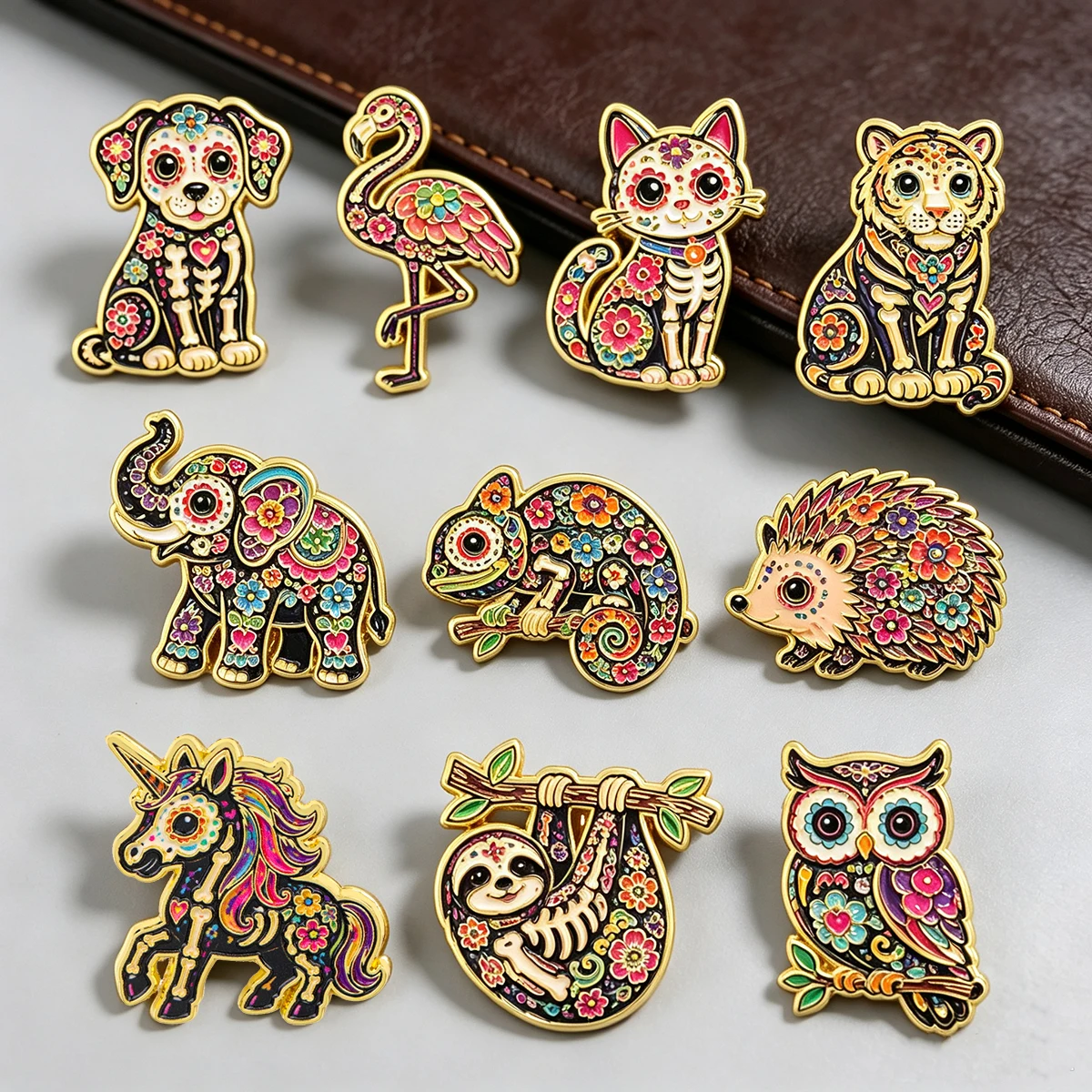 Day Of The Dead Animal Enamel Pin Sugar Skull Dog Cat Tiger Brooches on Clothes Pins for Backpacks Lapel Woman Men Jewelry Gifts