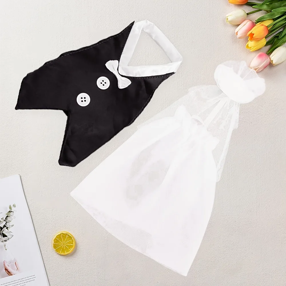 2Pcs/set New Romantic Wine Bottle Cover Black/White Gifts Bride Groom Bottle Cover Nylon Bridal Bottle Cover New Year Party