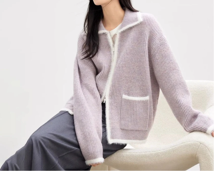 

Color Blocking Sweater Jacket for Women Autumn and Winter 2025 New Sweet Pocket Knitted Zipper Cardigan