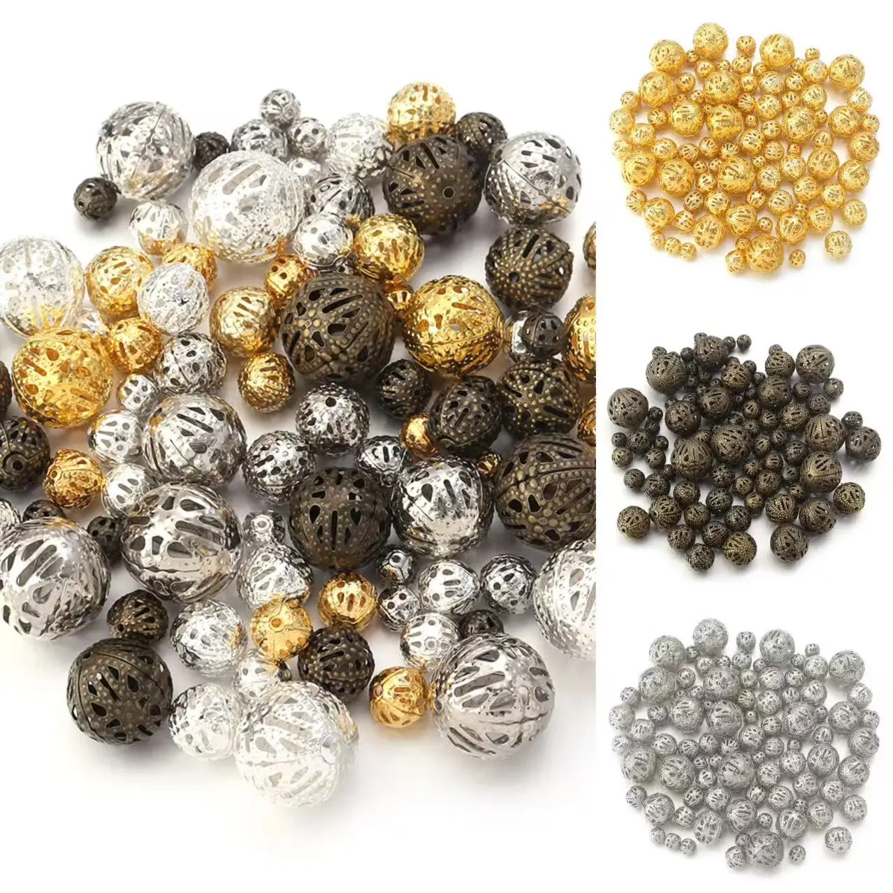 50-100pcs 4 6 8 10 12 14mm Hollow Metal Ball Beads Round Spacer Loose Beads For Jewelry Making DIY Bracelet Necklace Accessories