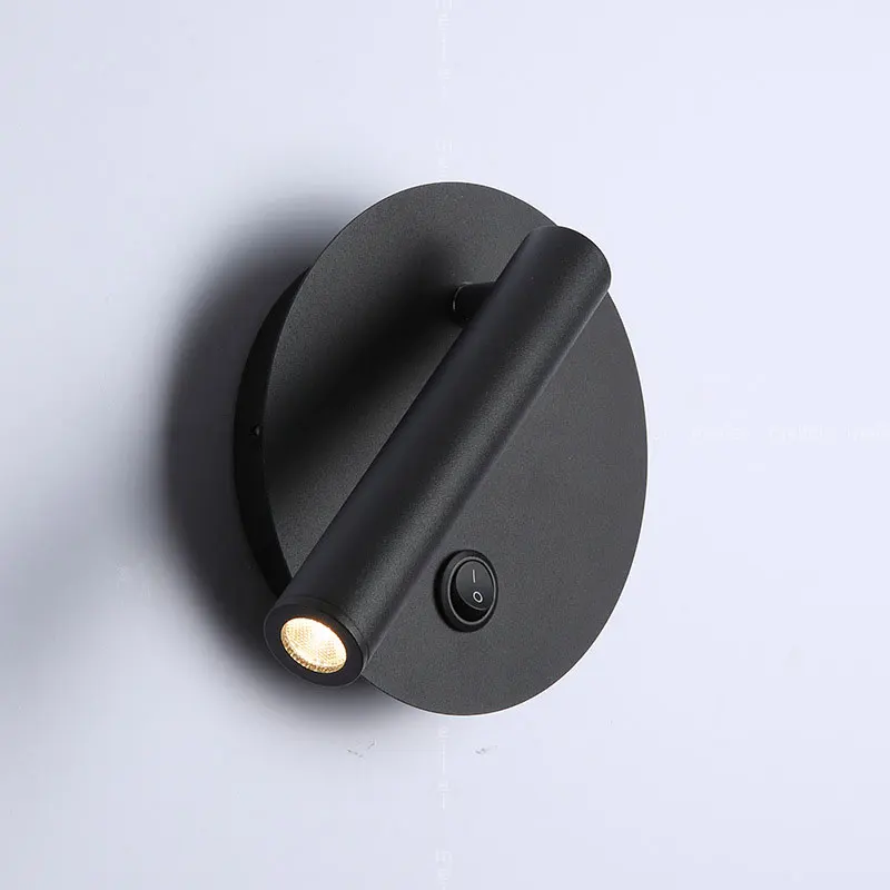 Minimalist LED Wall Lamp Reading Light For Bedroom Hotel Night Light Adjustable Rotaion Wall Light 3W Led Spotlight Wall Black