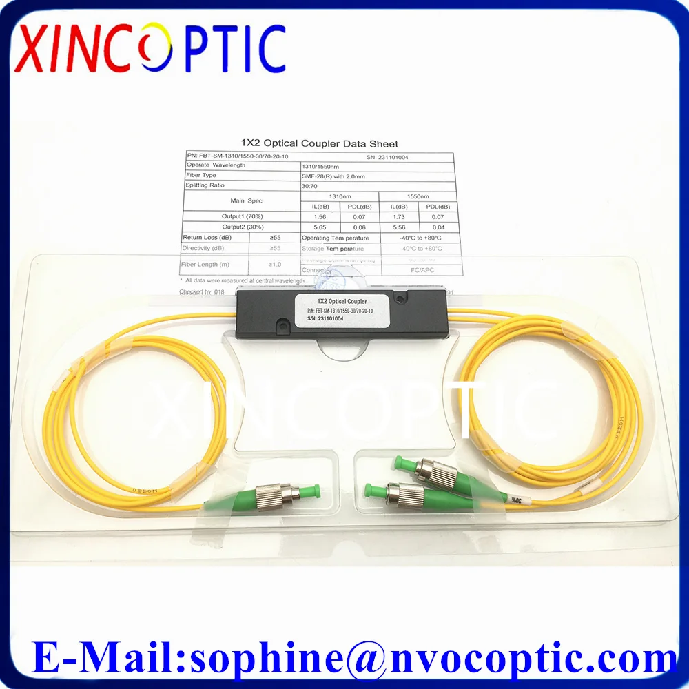 10Pcs 1x2 Two Way 30-70 Ratio Splitter SM 1310/1550nm ABS Box FBT Fiber Optic Coupler With 1M 2.0mm SC/FC/ST/LCAPC Connector