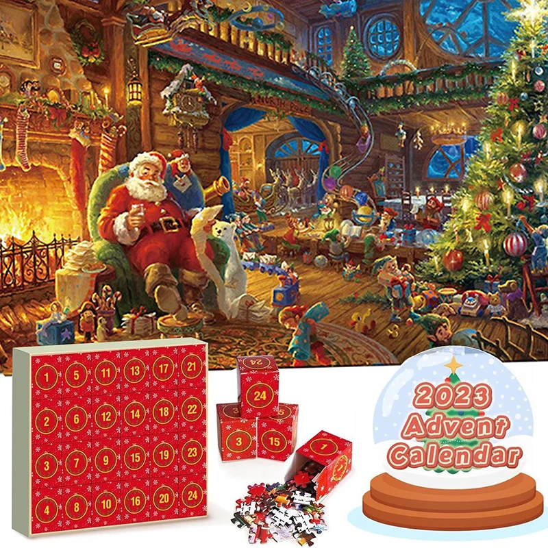 Puzzle Advent Calendar Christmas Scene Puzzle Christmas Scene Jigsaw Puzzle Set 24 Day Countdown Calendars for Kids 1008 Pieces