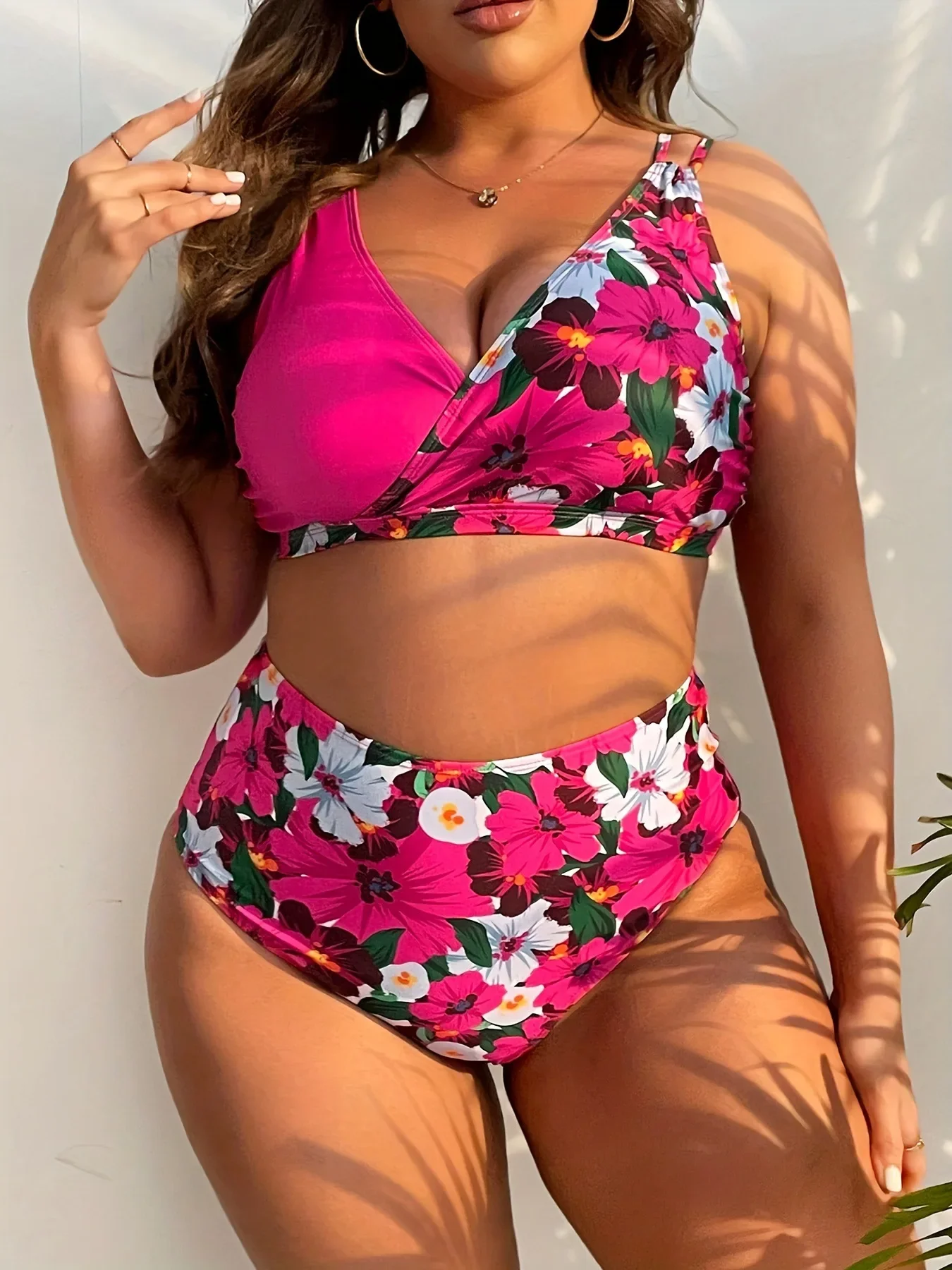 

Patchwork 2 Piece Plus Size Bikini Set Women Large Big Swimsuit High Waist Lady Swimwear Beach Chubby Curvy Bathing Suit