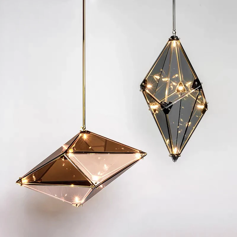Diamond-shaped Glass Ceiling Chandelier 2026 Led Hanging Light for Ceiling Home Decor Kitchen Creative Hanging Chandeliers