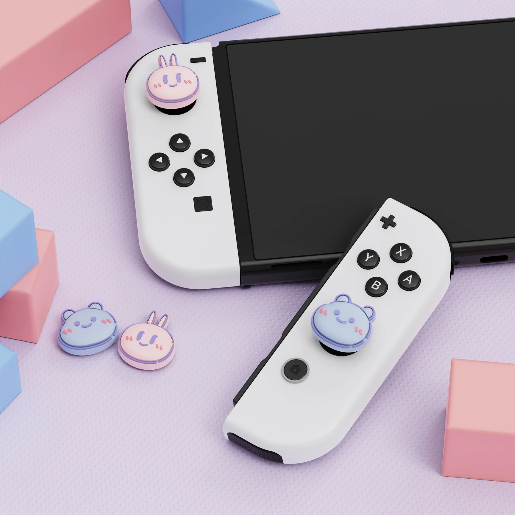 PlayVital Joystick Caps Analog Cover Rocker Caps Thumb Grips for Switch & Switch Lite & Switch OLED Joycon - Kawaii Bear & Bunny