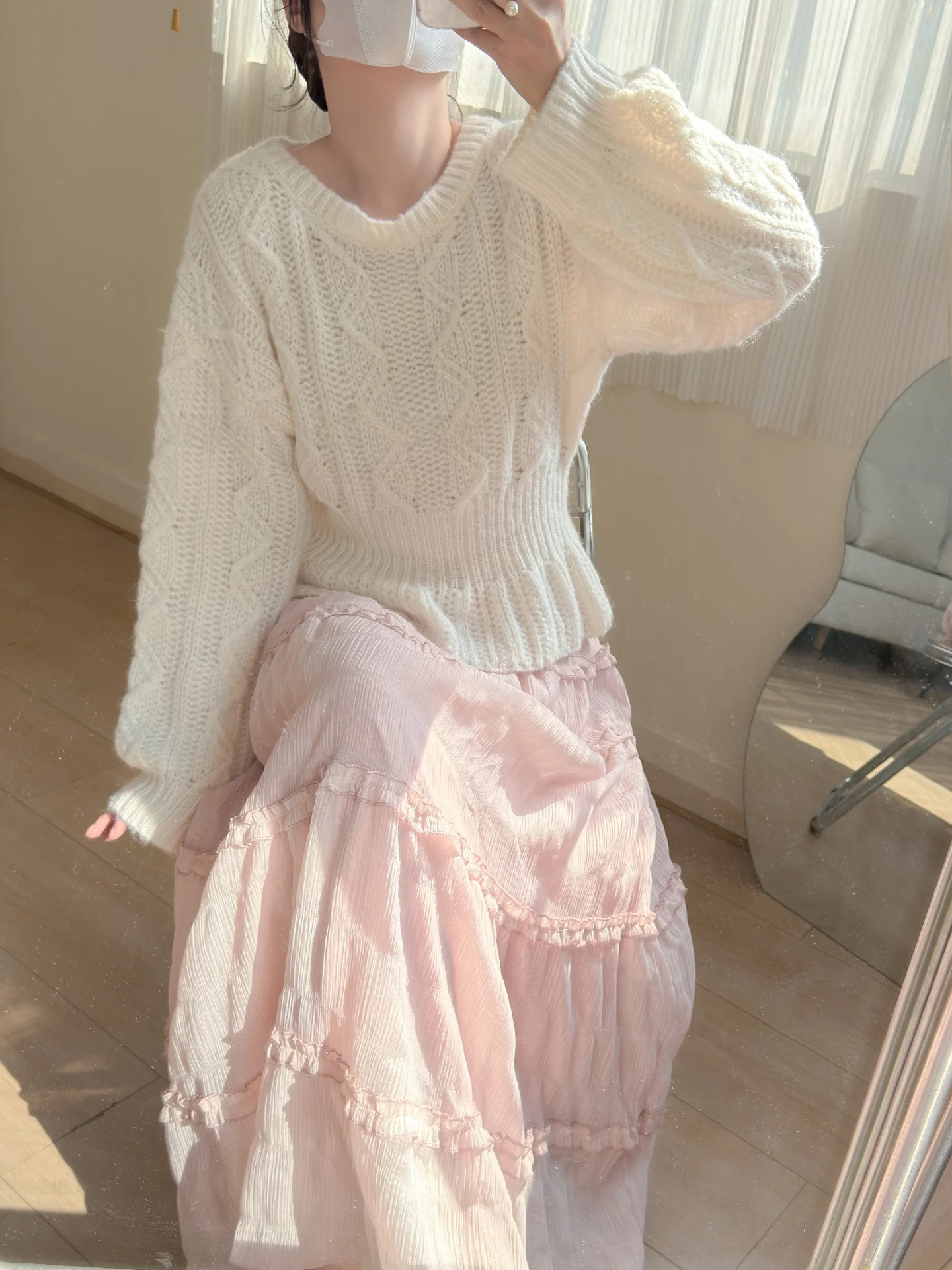 

Вязаный свитер Sweet Lazy Girl's с короткими рукавами, с эффектом скручивания и пушистым эффектом, на раннюю весну, с эффектом утяжки на талии, топ с рукавами-фонариками