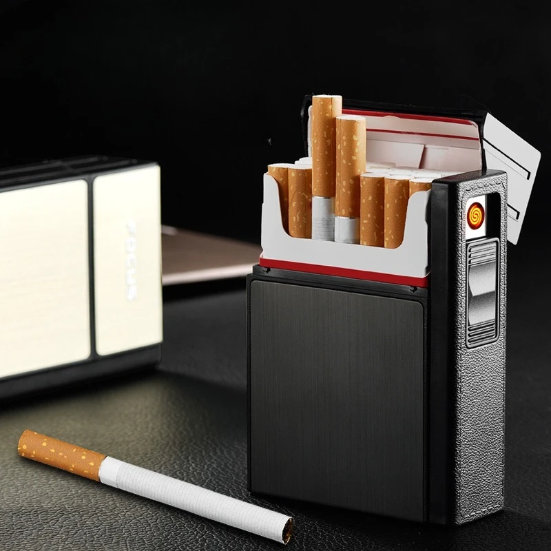 Electric Tungsten Coil Lighter Metal Windproof Flameless USB Rechargeable Highpower Cigarette Lighter with Cigarette Box Gifts