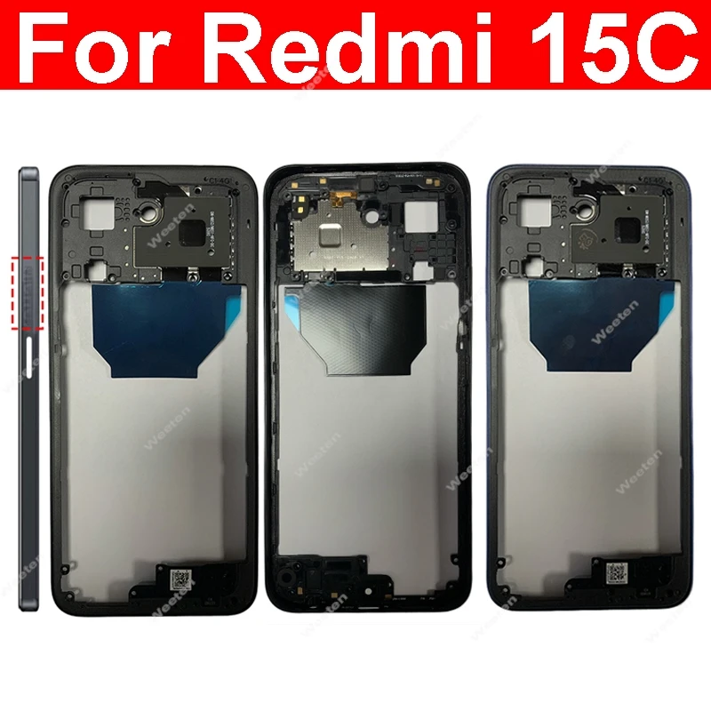 

Средний корпус для Xiaomi Redmi 15C с кнопками громкости, средняя рамка, держатель, крышка, рамка, запасные части, замена