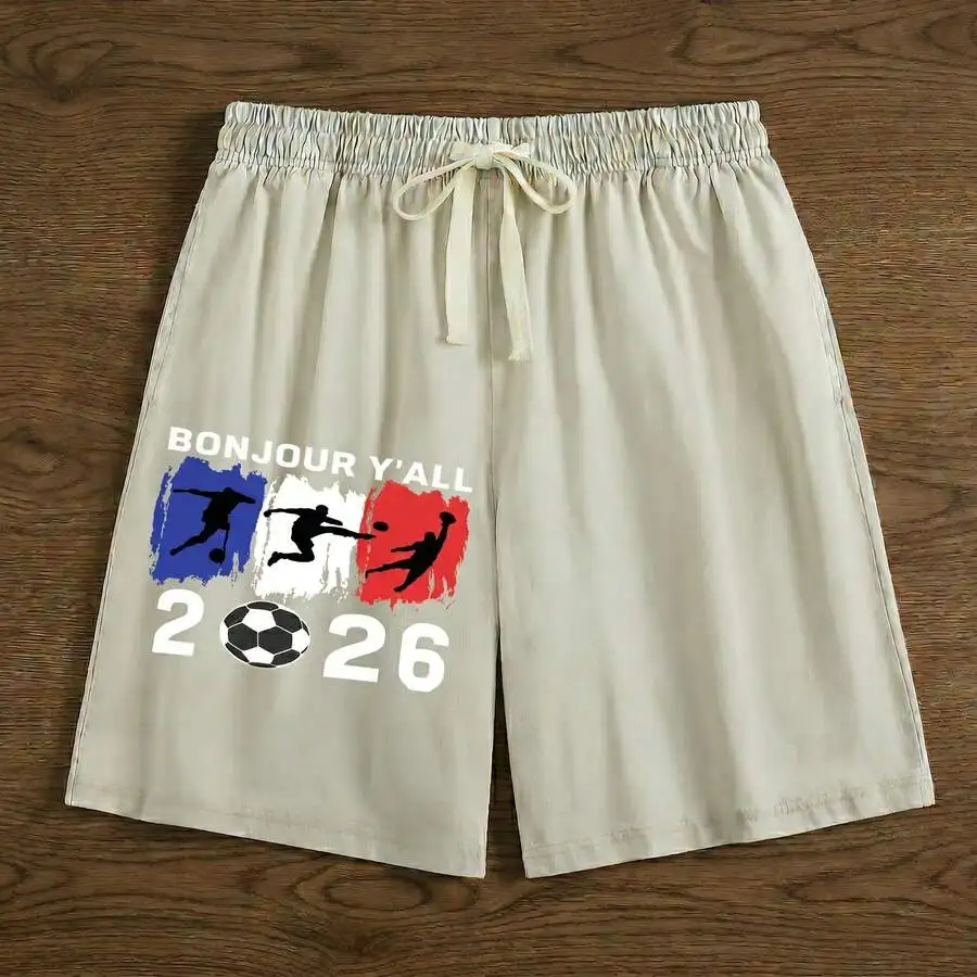 

Mens Vintage Washed Soccer Print Loose Fit Elastic Waist Casual Streetwear Summer Beach Shorts
