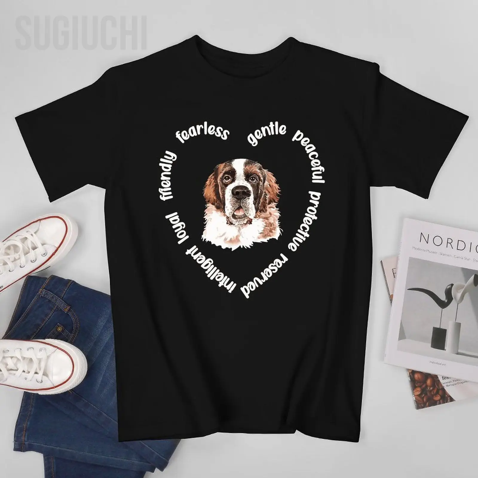 Unisex Men St Bernard Dog Heart  Saint Bernard Mom St Bernard Dad Tshirt Tees T Shirts Women Boys 100% Cotton T-Shirt