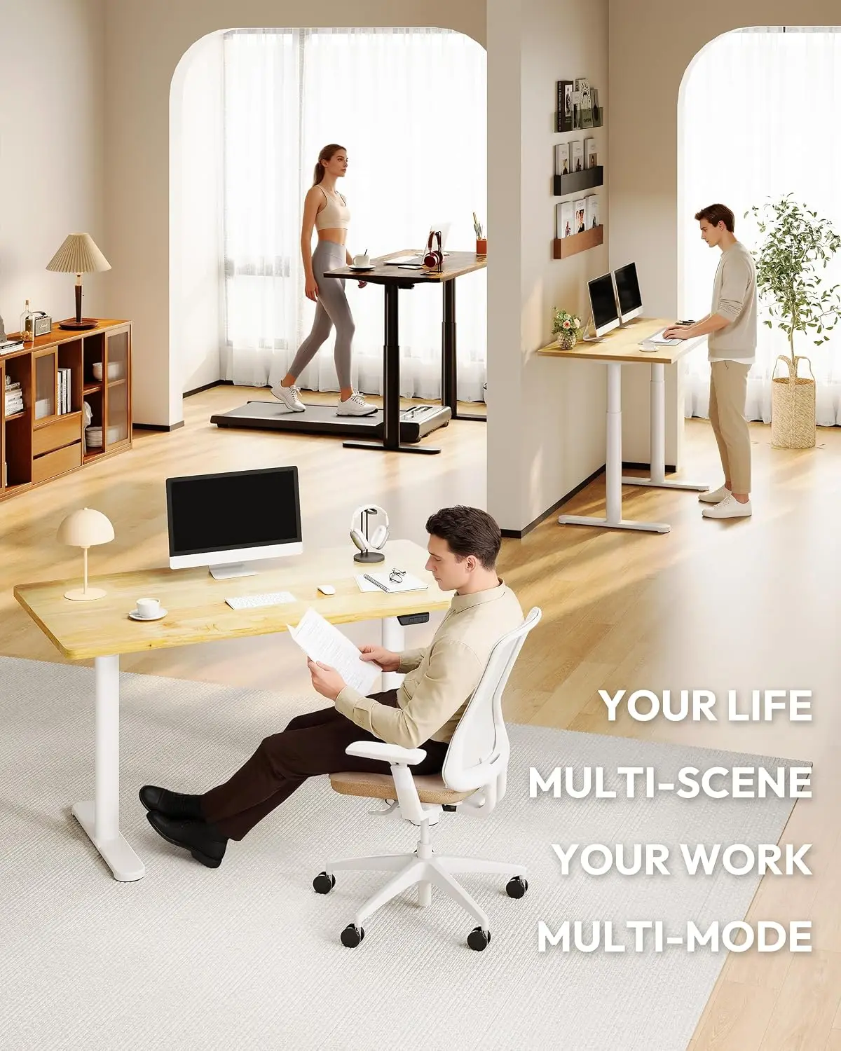 Bamboo Standing Desk Electric Adjustable Height Memory Control Home Office 48