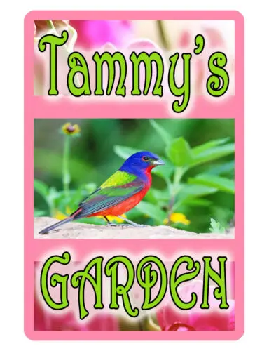 PERSONALIZED BIRD GARDEN SIGN *YOUR NAME* ALUMINUM FULL HI GLOSS COLOR BG#624