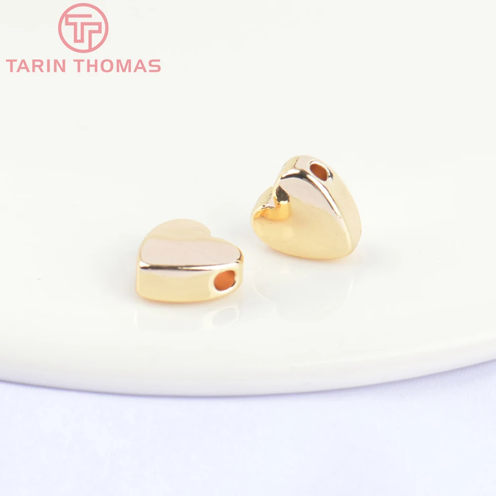 (5469)20PCS 7.5x7.8x3.5MM 24K Gold Color Brass Heart Spacer Beads Bracelet Beads Diy Jewelry Findings Accessories Wholesale