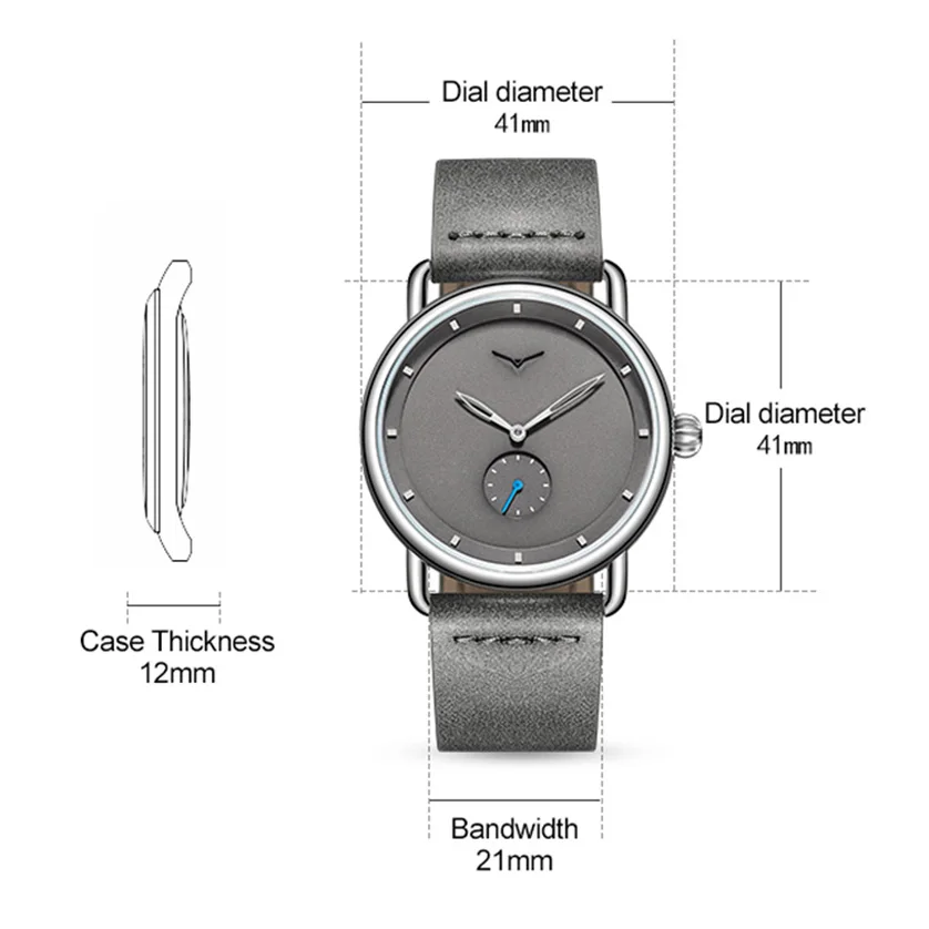 Fashion sports watch, rose gold circular case, circular dial, soft leather strap, simple and slim quartz watch, daily wear, gift