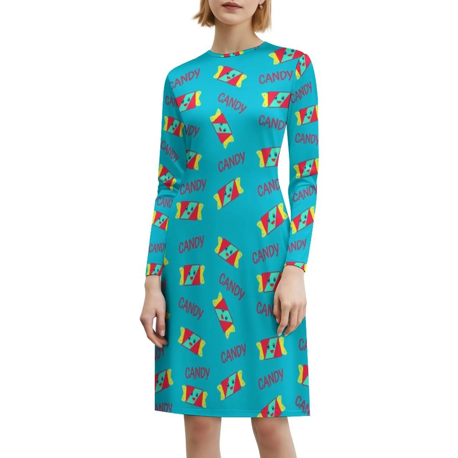 فستان Joy Kawaii كاندي بلو بخلفية بوهيمية بدون أكمام للنساء مطبوع فساتين حفلات الشاطئ كاندي كاندي هارد كاندي جوي #6