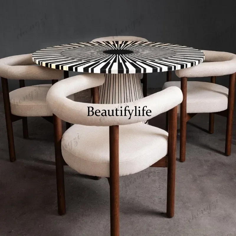 45 Graffiti solid wood dining table Home dining table Fashion modern hand-painted small round table
