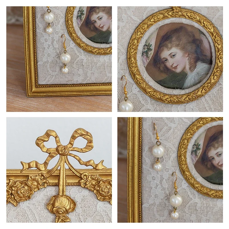French Vintage Lace Photo Frame Earring Display Stand with Butterfly and Flower Design