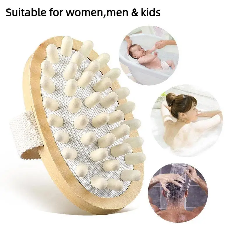 Wooden Body Massage Brush Polished Wood Nodes Soft Adjustable Hand Strap for Travel Home Body Spa Care