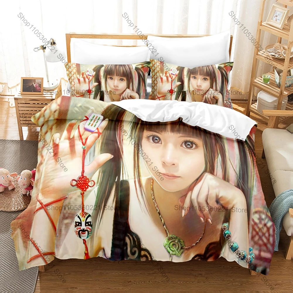 Cool Dark Gothic Werewolf & Mary Character Pattern 3 In 1 Bedding Set Quilt Cover With Two Pillowcases Unique Home Gift Indie Ga