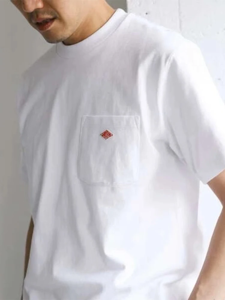 2025 Hot Sales Japanese Style Men and Women's Solid Pure Cotton Embroidery Pocket T-Shirt Short Sleeve Tee Simple Fashion Brand image 2