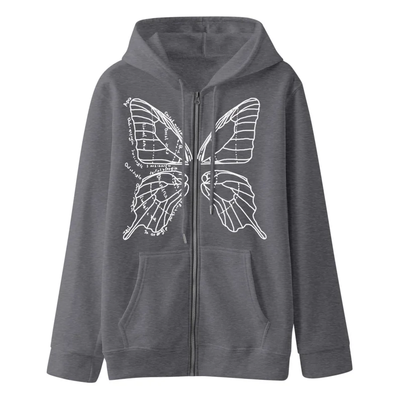 2022 Personalized Hollow Butterfly Print Zipper Sweater Casual Large Size Cardigan Coat Autumn/Winter Fleece Hoodie