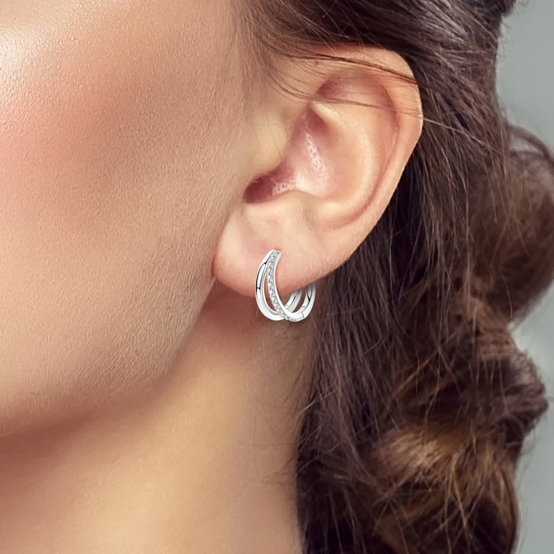 925 Sterling Silver Earrings Women Sparkling Double Ring Hoop Earring For Anniversary Wedding Jewelry Gifts