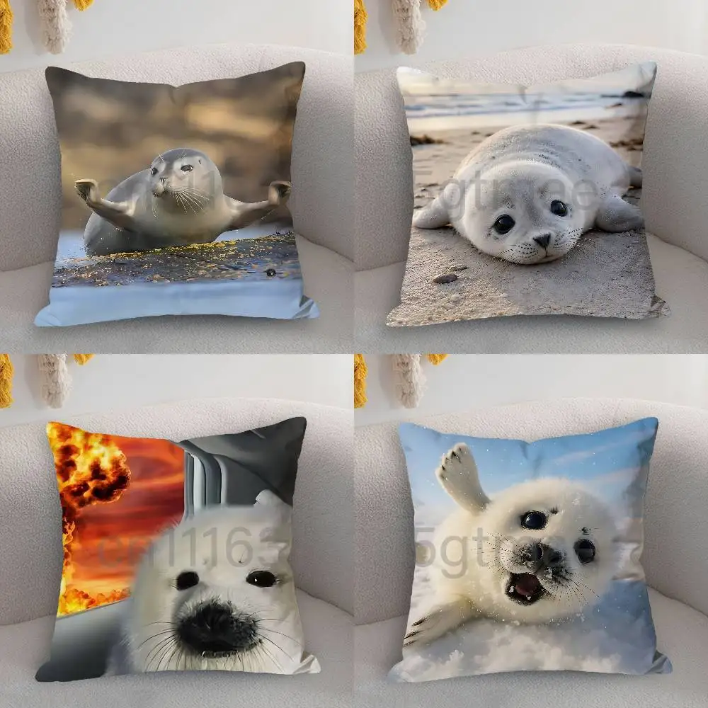 S-Seal Sea Polyester Printed Pillow Cover Square 30 40 45 50 60 65 cm Soft for Sofa Bed Car Home Decor