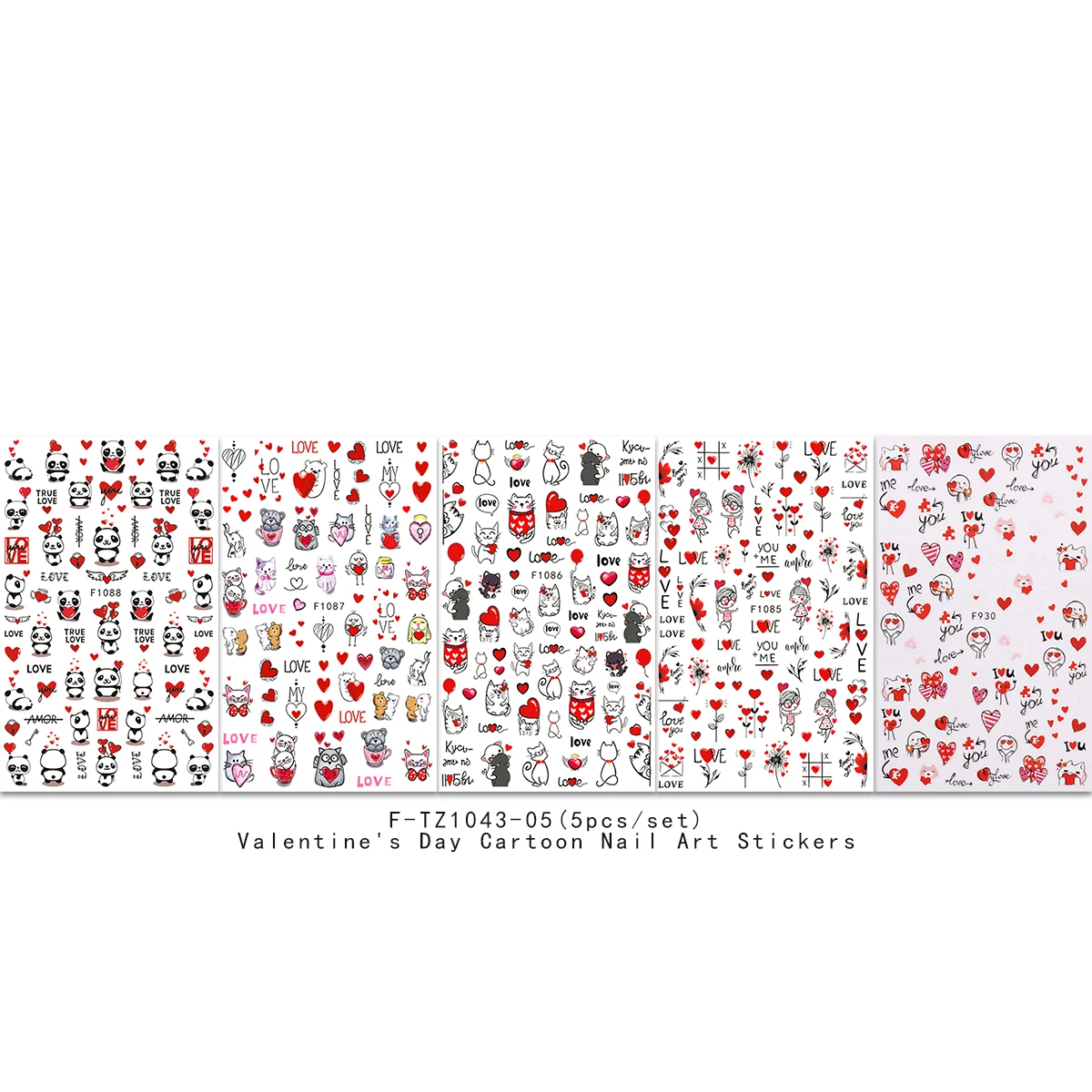 5 pièces autocollants pour Nail Art d'amour d'animaux de dessin animé de la saint-valentin, autocollants artistiques, décoration d'ongles facile à appliquer, bricolage, cadeau, mariage