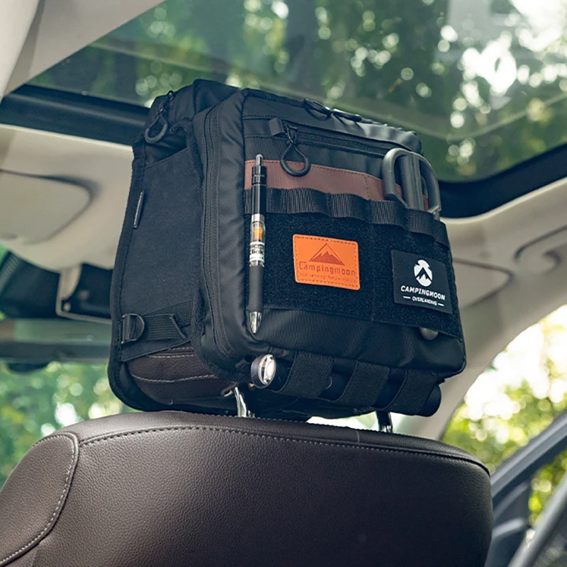 Hot sales Black Multi-functional Headrest Bag for Car Seating with Glasses Pocket and Built-in Storage Organizer