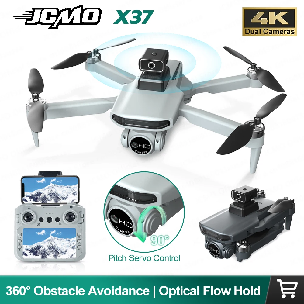 JCMO X37 4K Camera Drone 5G Wifi 4.3inch Large Screen Remote 360 Obstacle Avoidance Foldable Quadcopter Toy for Adult Kids New