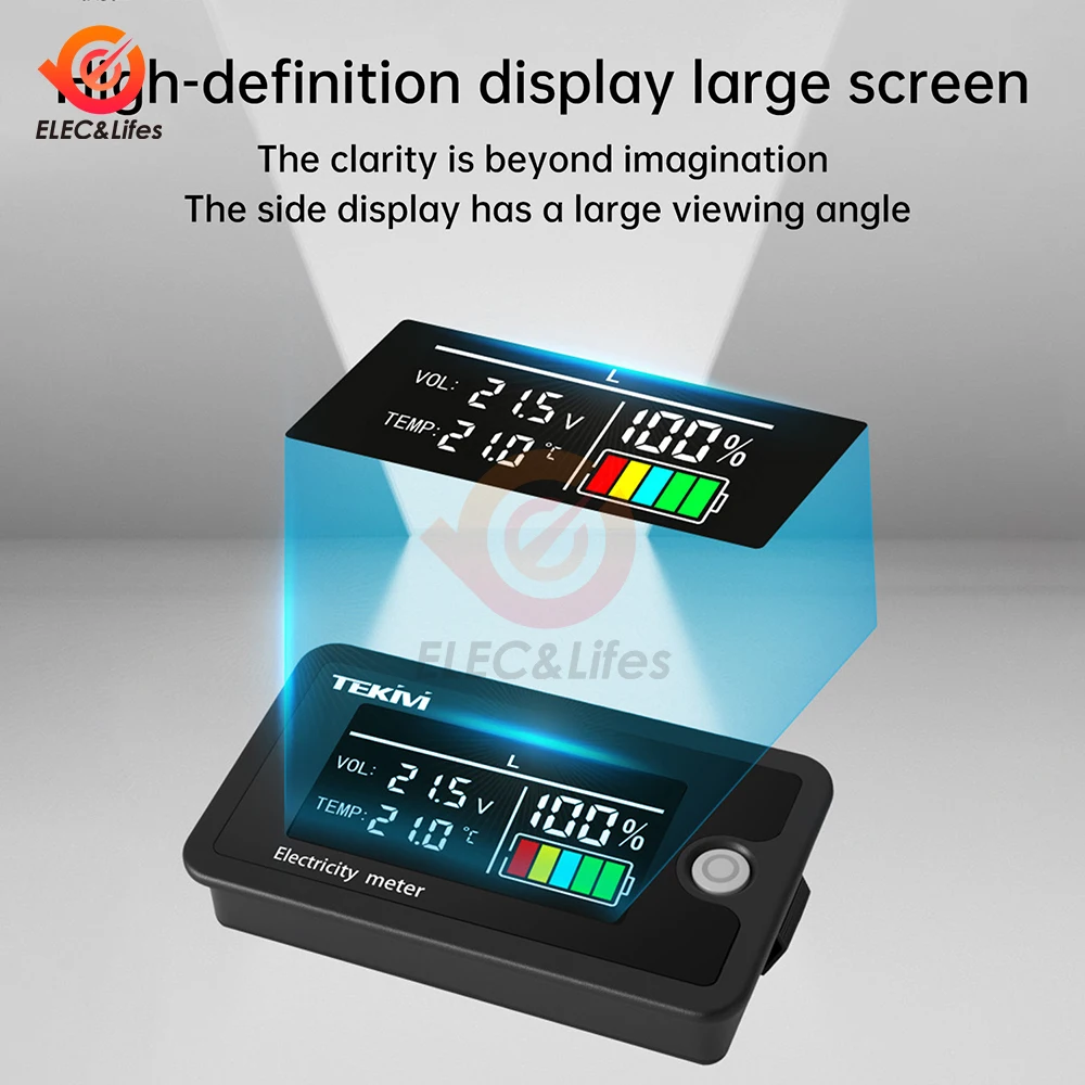 6840C Battery Voltmeter DC 8V-100V Capacity Indicator Power Meter Lithium LiFePO4 lead-acid cell 12V 24V 48V LCD Screen Display