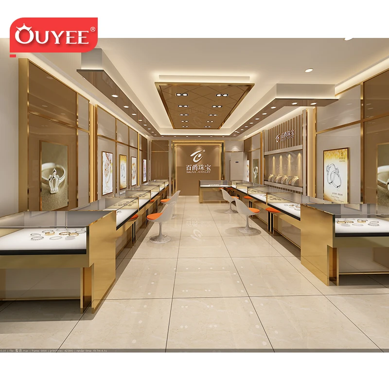 Customized-jewelry showroom luxury jewellery display shop counter design furniture glass jewelry showcase jewellery display cabi