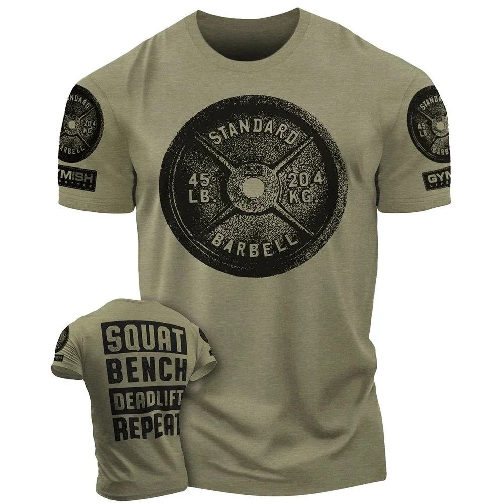 Fashion Men's Weight Plate Graphic T-Shirt Gym Workout Short Sleeve Crew Neck Tee Fitness Training Tops for Men