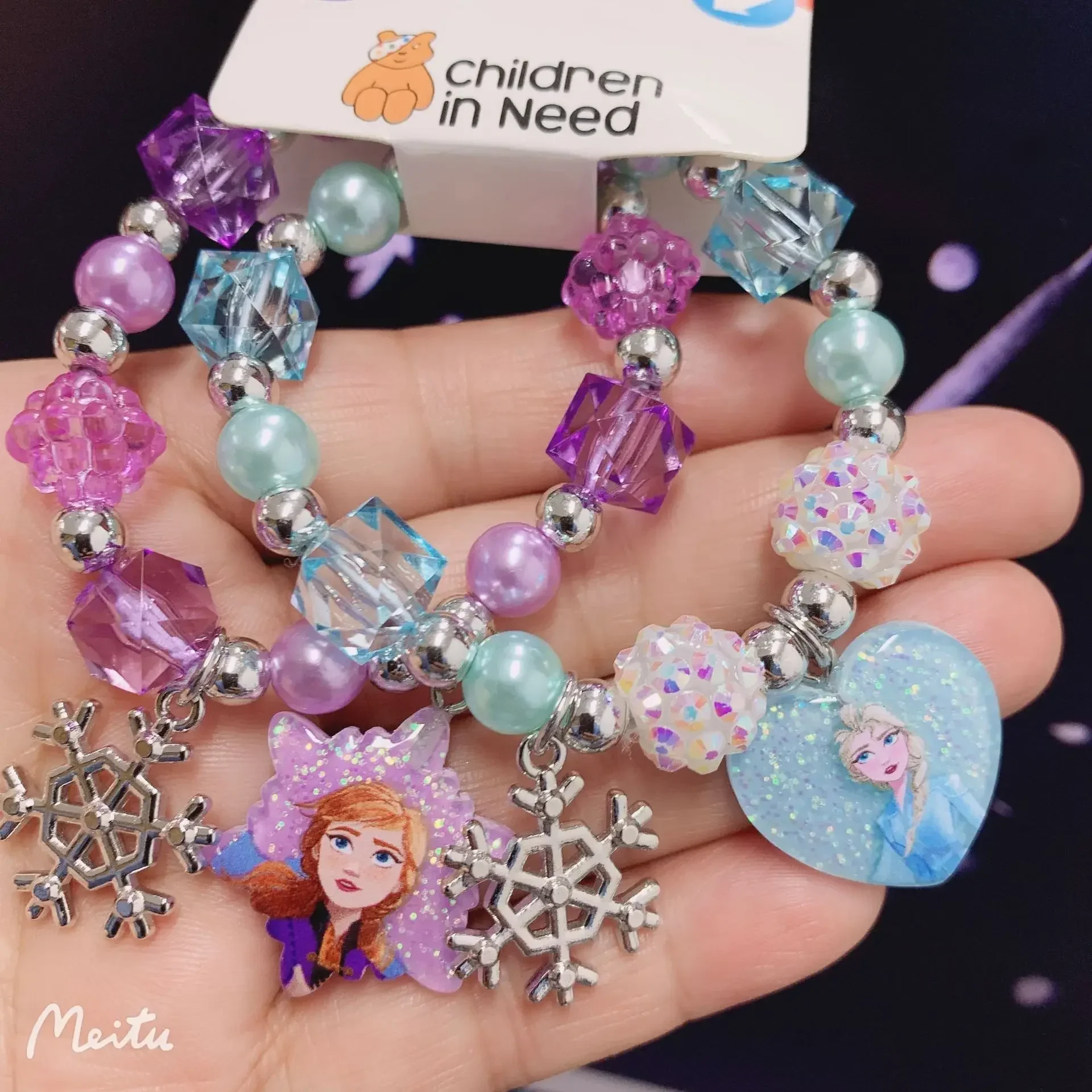 New Disney Frozen Elsa Bracelet Anime Cartoon Kawaii Girl Beaded Bracelet Fashion Children Cute Jewelry Christmas Birthday Gift