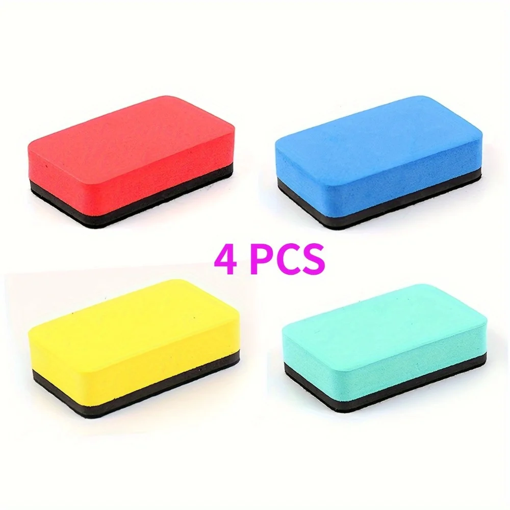 4pcs EVA Plain Color Rectangular Adsorbable Whiteboard Eraser Rectangular Eraser Magnetic Felt Cloth Whiteboard Eraser Teacher